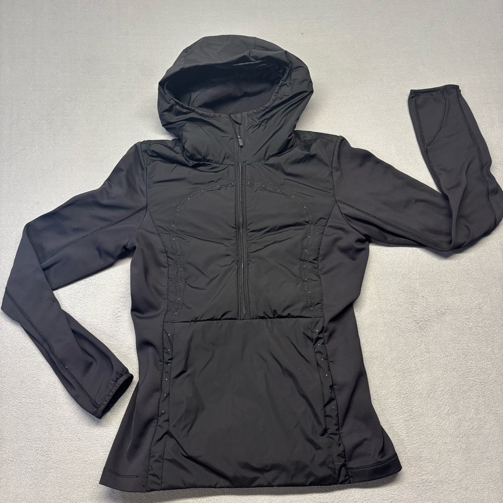 Lululemon Women’s Run For Cold Black Hooded Half Zip Jacket Sz 6